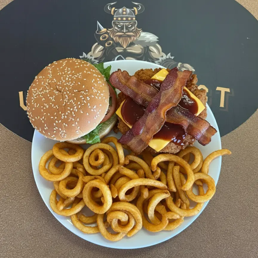 BBQ Bacon Chicken Burger at Viking Crust in Naicam, Saskatchewan